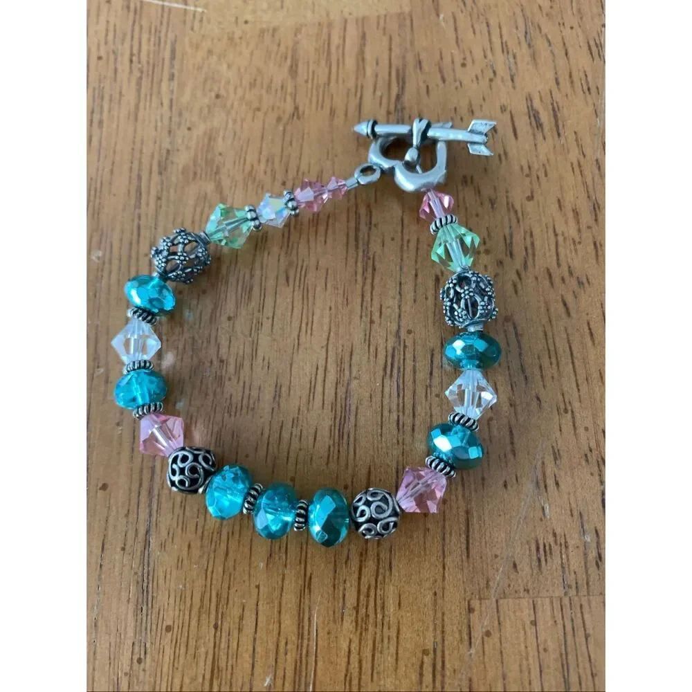 Handmade Blue Pink Sterling Silver Bracelet #one of a kind